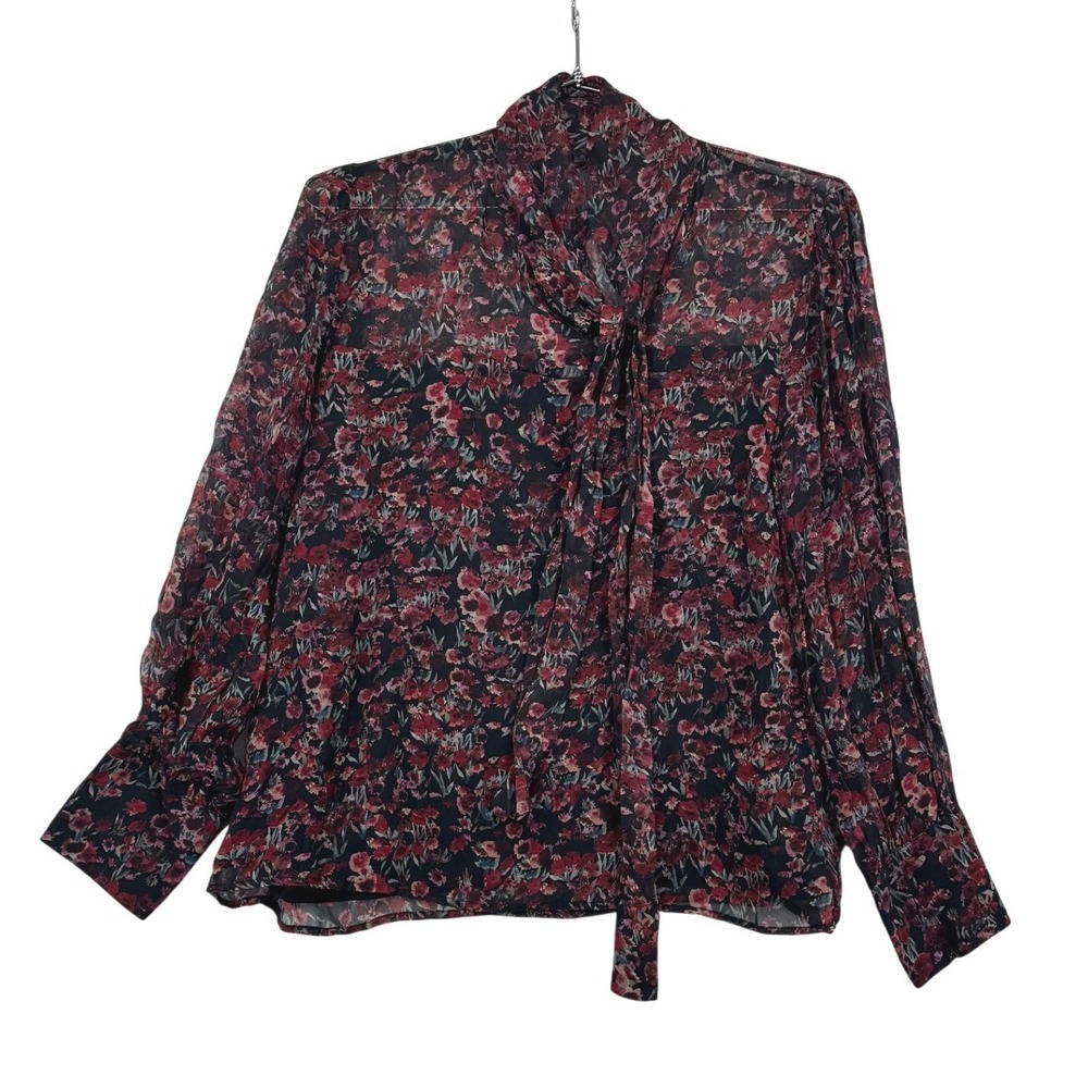 Amour Vert Lorenza Blouse Womens L Red Floral NWT Tie Neck Upcycled Viscose